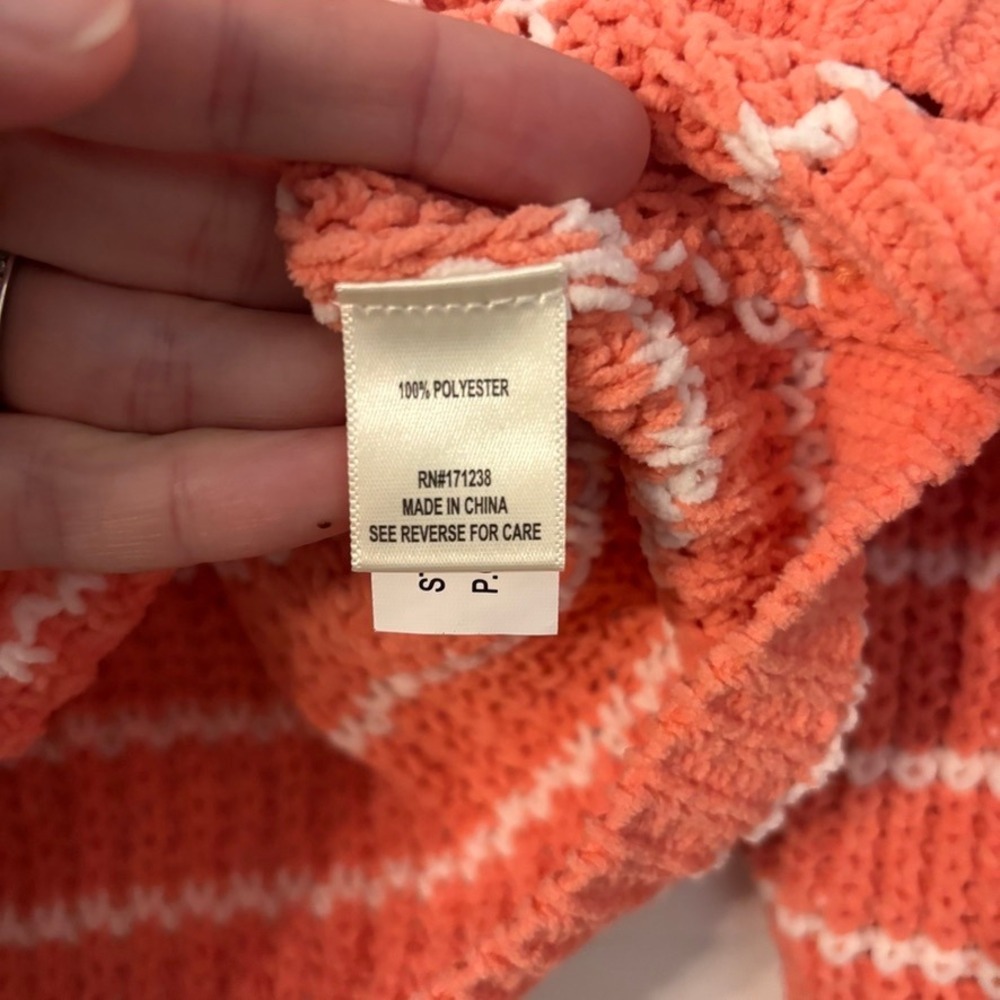 Self Esteem L Chenille Striped Cropped Pullover Sweater Coral White Coastal Chic - Picture 6 of 14